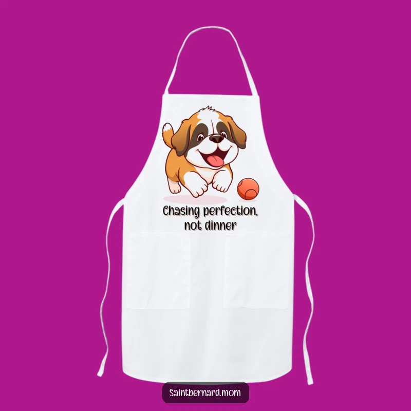Funny Saint Bernard Joyful Ball Chase Apron - Chef Dog Kitchen Fun