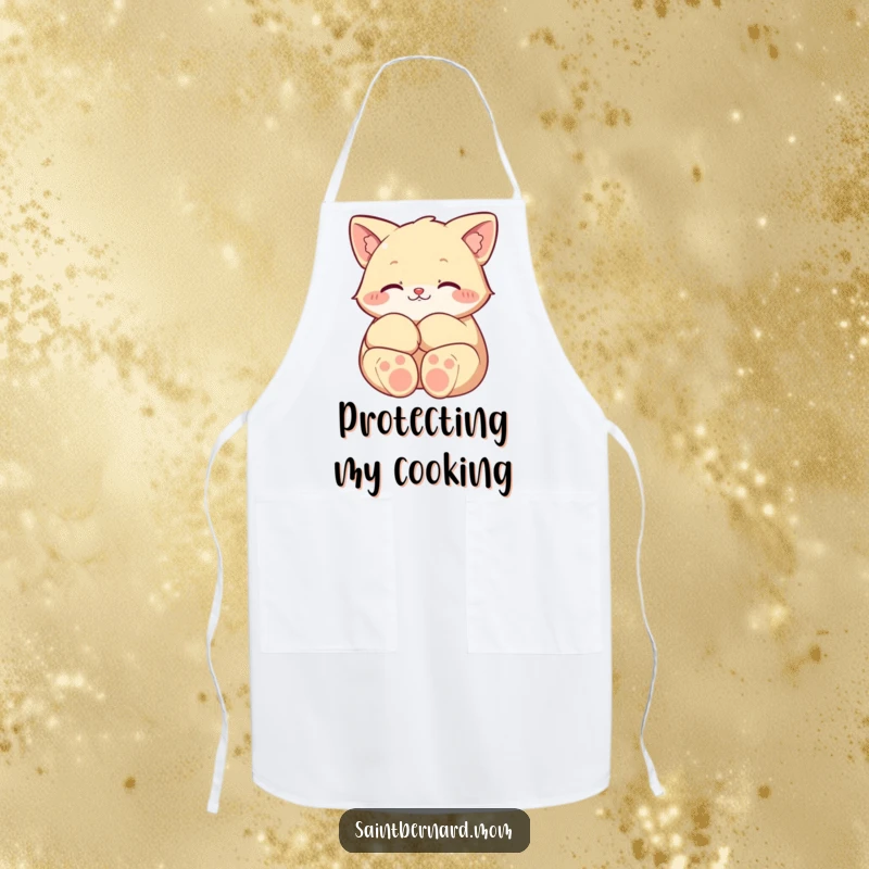 Funny apron featuring a character’s large paws curled protectively, merging kitchen practicality with a heartwarming theme of care.