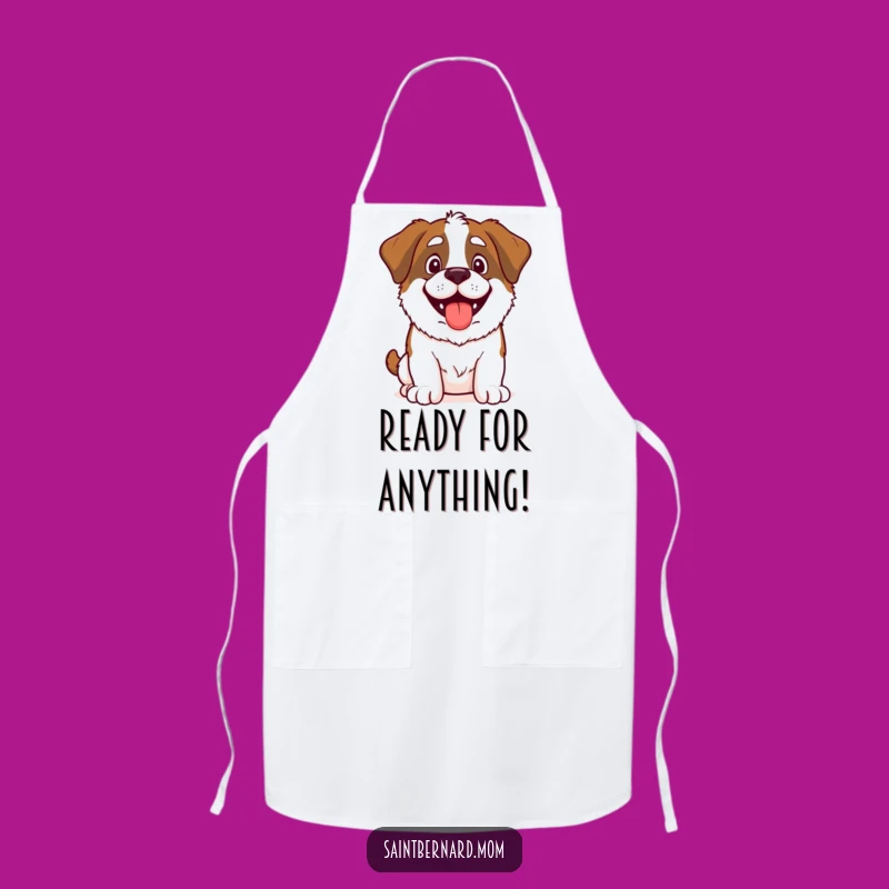 Funny Saint Bernard Adventure Apron: Happy Dog Ready for Kitchen Fun!