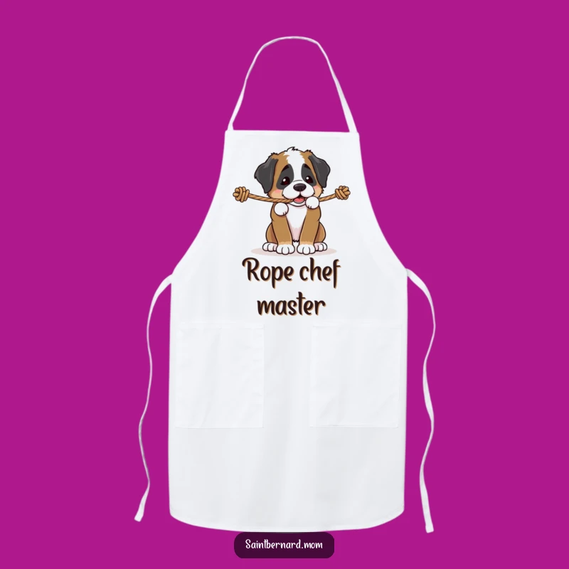 Funny Saint Bernard Puppy Rope Tug Apron - Playful Dog Kitchen Fun