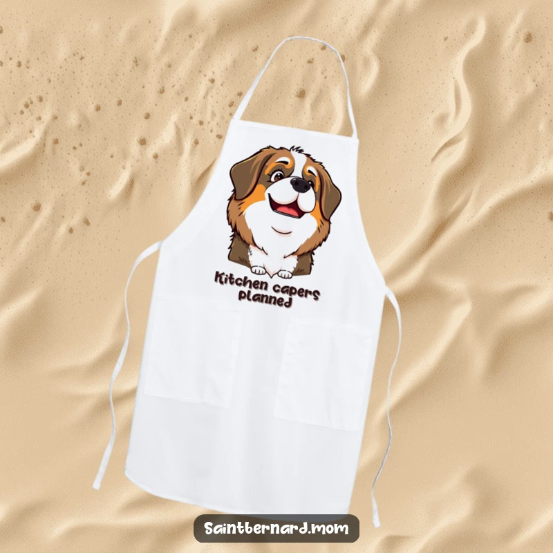 Funny Saint Bernard Lady Apron, with a playful and mischievous glint in her eye, ready for kitchen fun.