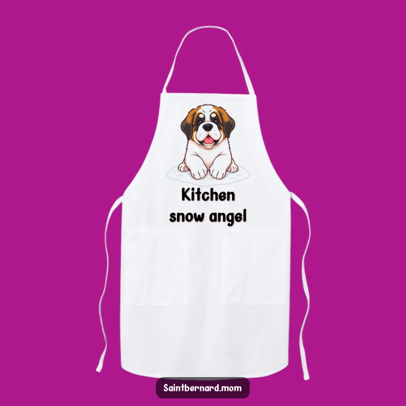 Funny Saint Bernard Snow Paws Apron: Kitchen Fun for Winter Dog Lovers!