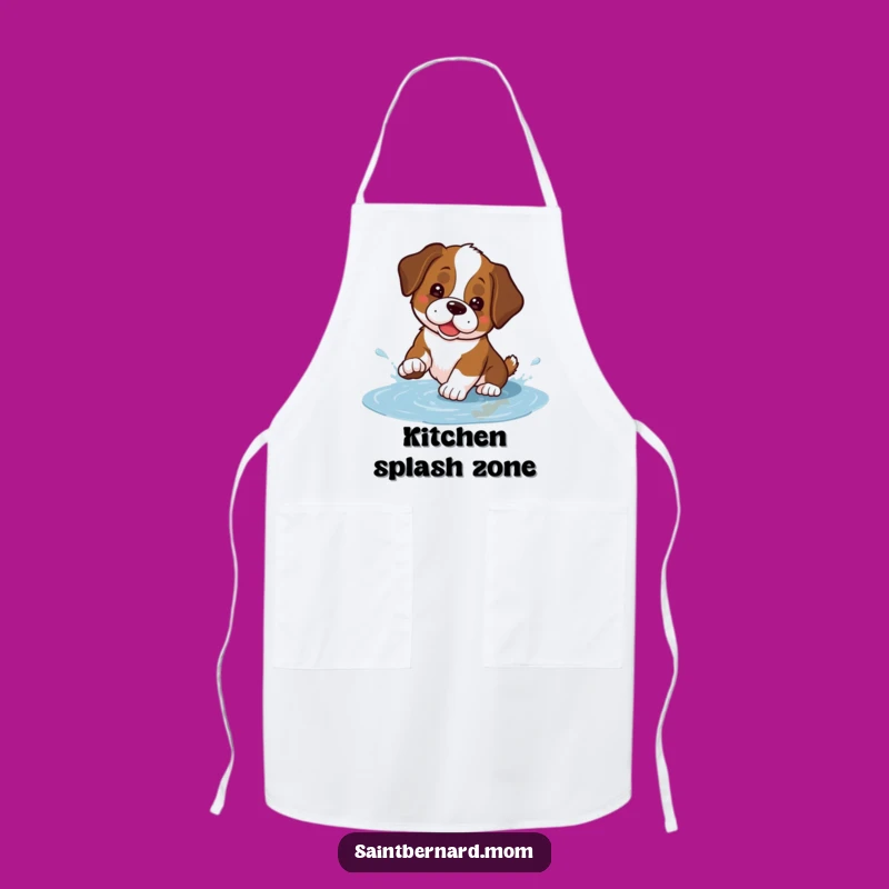 Funny Kawaii Saint Bernard Apron - Playful Puddle Splash Kitchen Gift