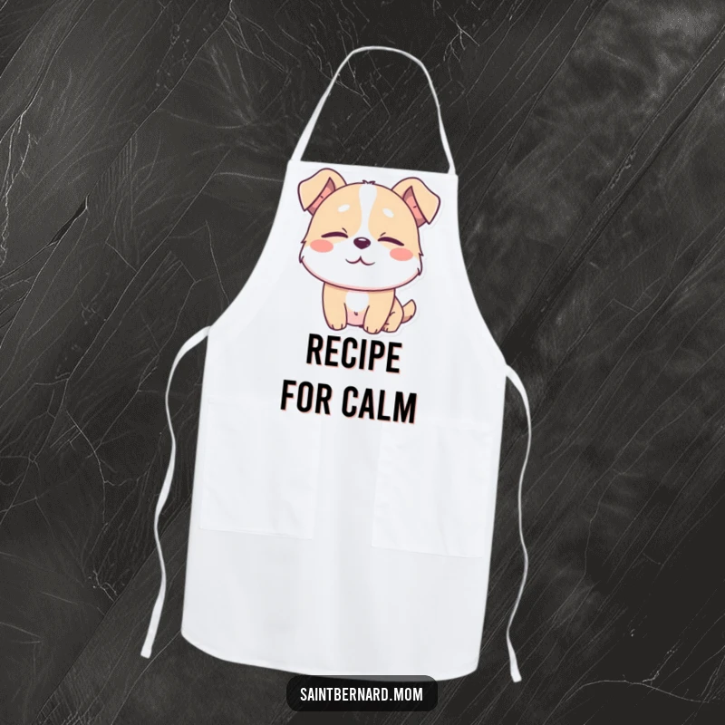 Funny apron depicting a dog character with eyes half-closed in absolute contentment, ready to bring calm and smiles to any kitchen task.