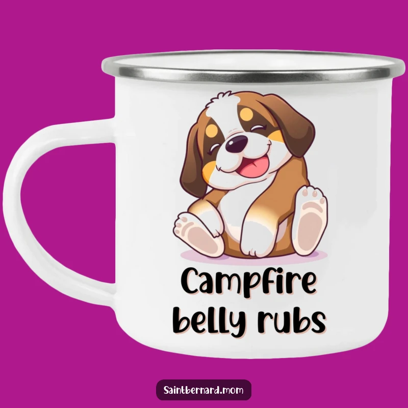 Funny Saint Bernard Puppy Belly Rub Camping Mug - Goofy Dog Adventure