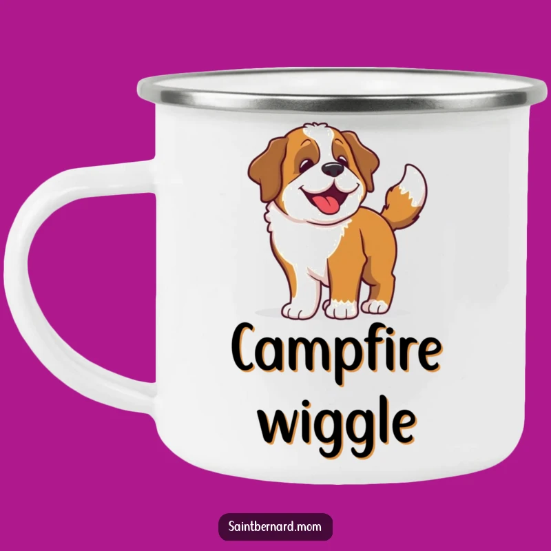 Durable Funny Saint Bernard Wiggle Camping Mug: Happy Dog's Wagging Joy