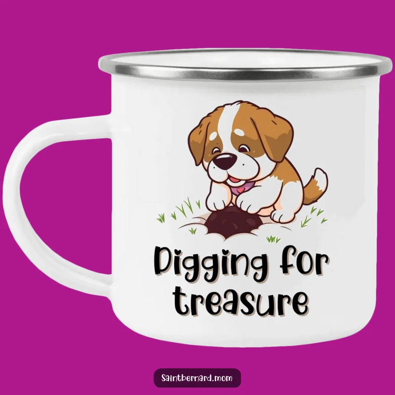 Funny Saint Bernard Lady Camping Mug: Happy Digging, Outdoor Fun Mug