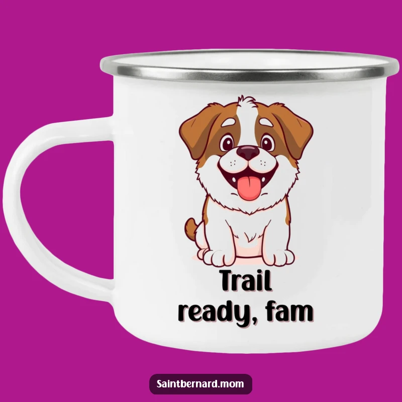 Durable Funny Saint Bernard Adventure Camping Mug: Happy Dog Ready for Outdoors