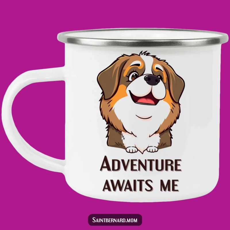 Funny Saint Bernard Lady Camping Mug: Playful Glint, Outdoor Mischief