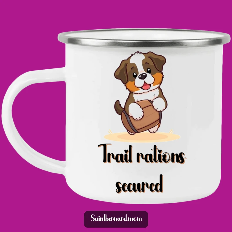 Funny Saint Bernard Puppy Camping Mug - Kawaii Dog Barrel Adventure