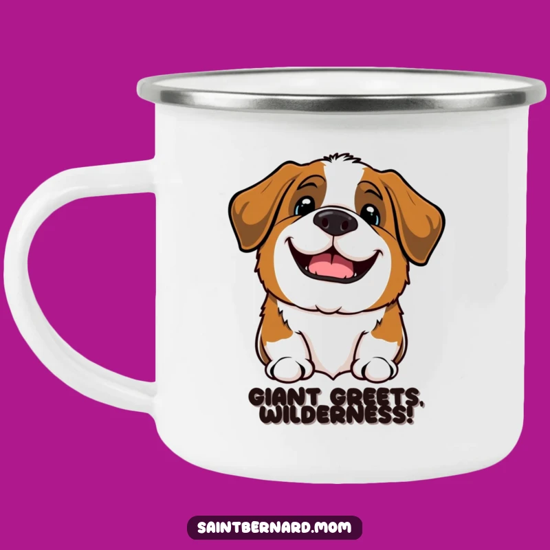 Funny Kawaii Saint Bernard Dog Camping Mug: Hearty Bark Adventure Gift!