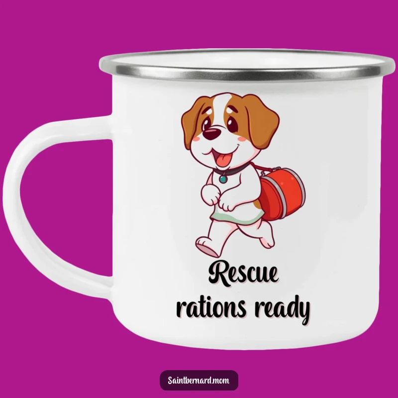 Funny Saint Bernard Lady Camping Mug: Barrel Companion, Outdoor Gift