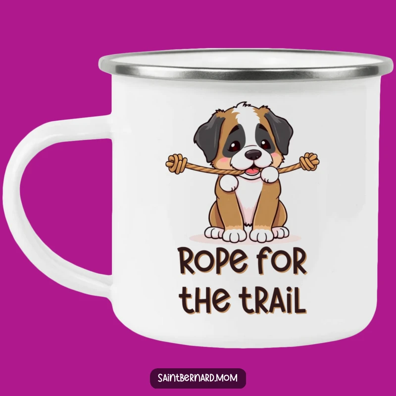 Funny Saint Bernard Puppy Rope Tug Camping Mug - Playful Dog Adventure