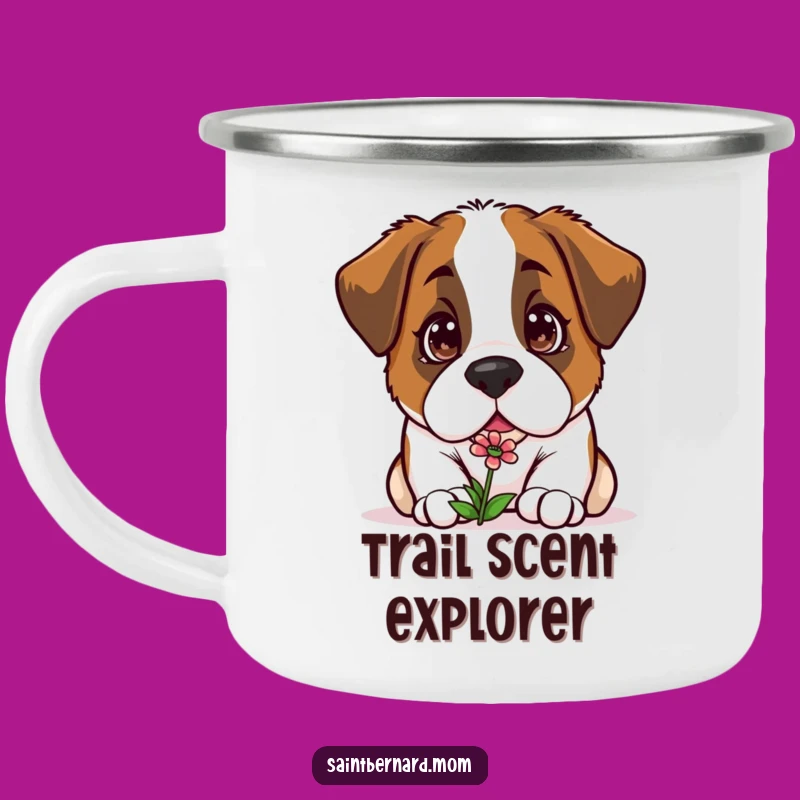 Funny Kawaii Saint Bernard Camping Mug: Curious Sniff on Outdoor Adventures