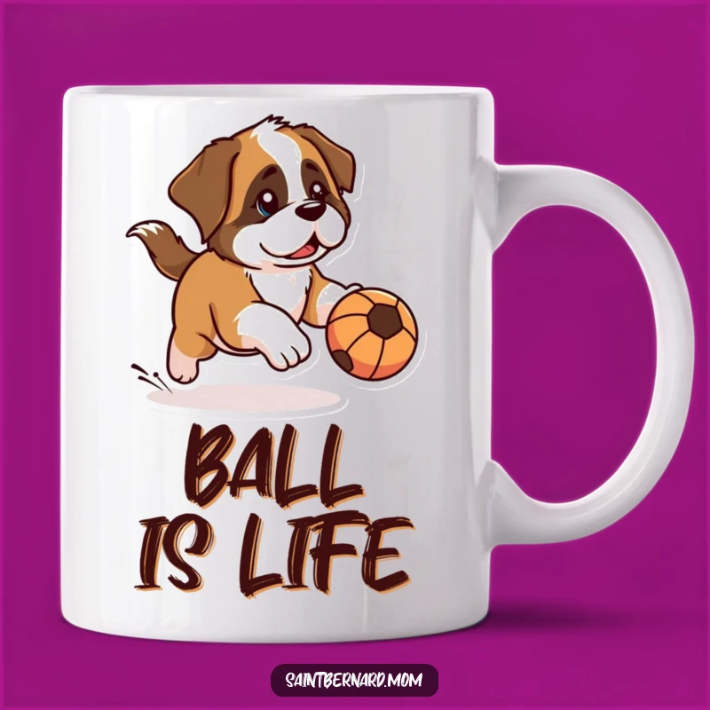 Funny Kawaii Saint Bernard Mug: Determined Ball Chase for a Fun Gift