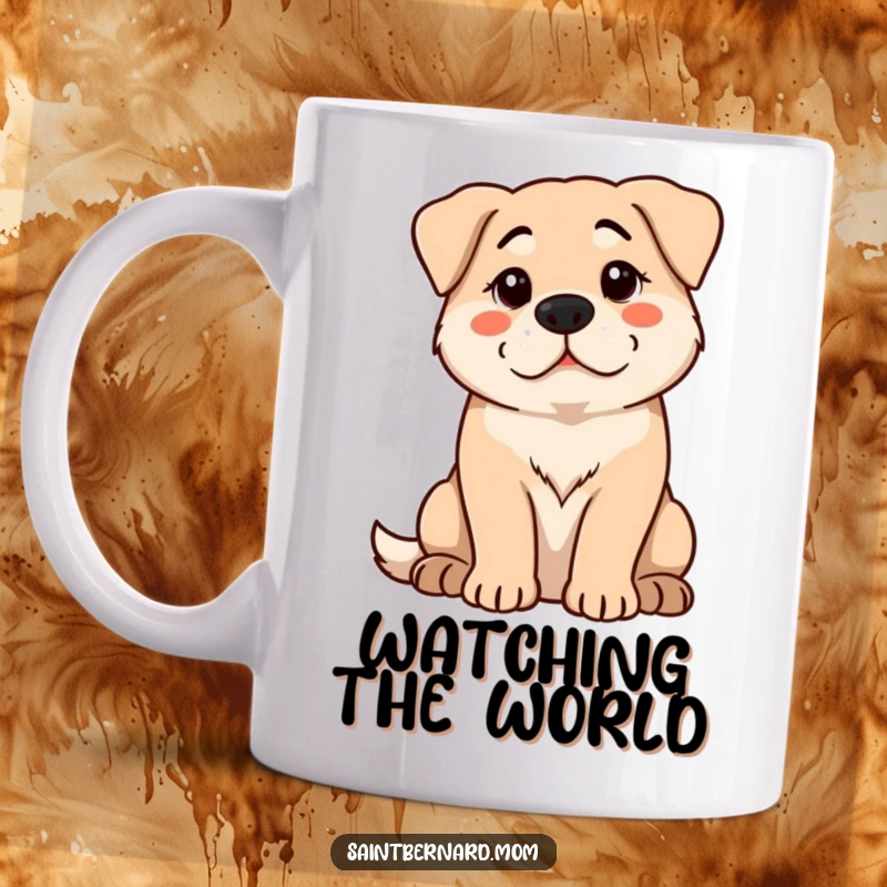 Funny Mug: A large dog sits with a calm, protective demeanor, watching intently with a vigilant and loyal expression.