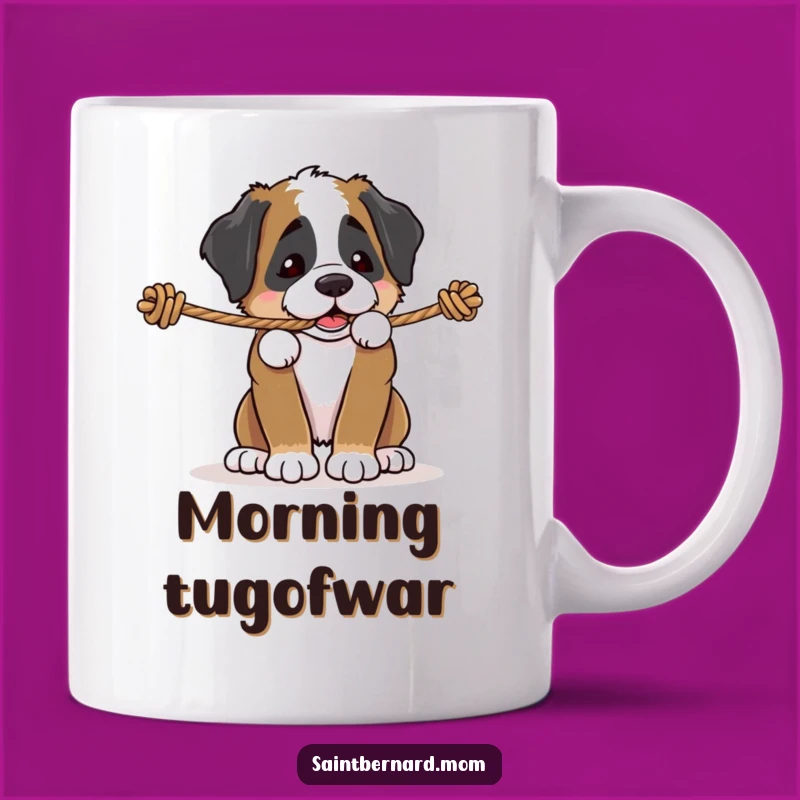 Funny Saint Bernard Puppy Rope Tug Mug - Playful Dog Action Gift