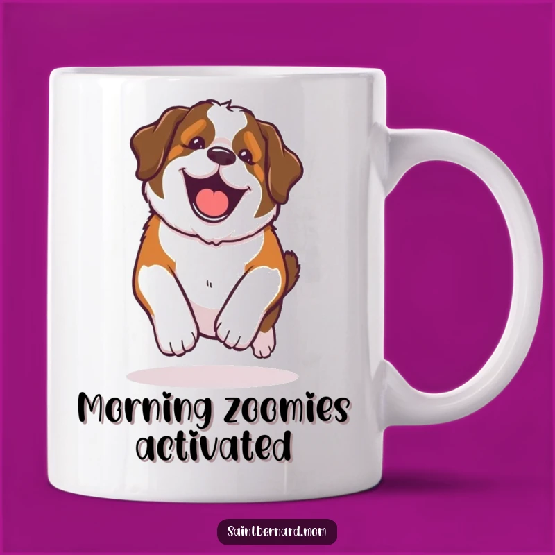 Funny Kawaii Saint Bernard Mug: Happy Roll Glee, Playful Dog Gift for Joyful Sips