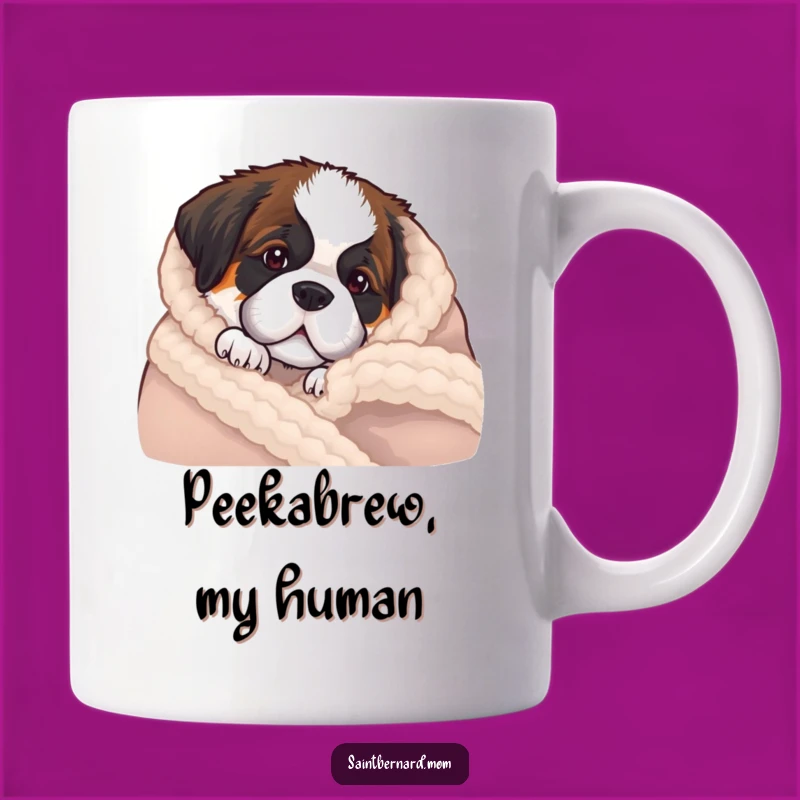 Funny Saint Bernard Puppy Blanket Peek Mug - Cozy Dog Lover Gift