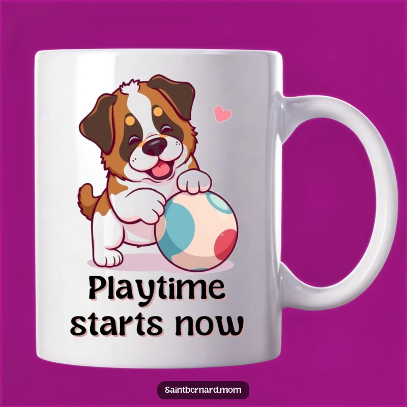 Funny Saint Bernard Lady Mug: Playful Ball Nudge, Perfect Fun Gift