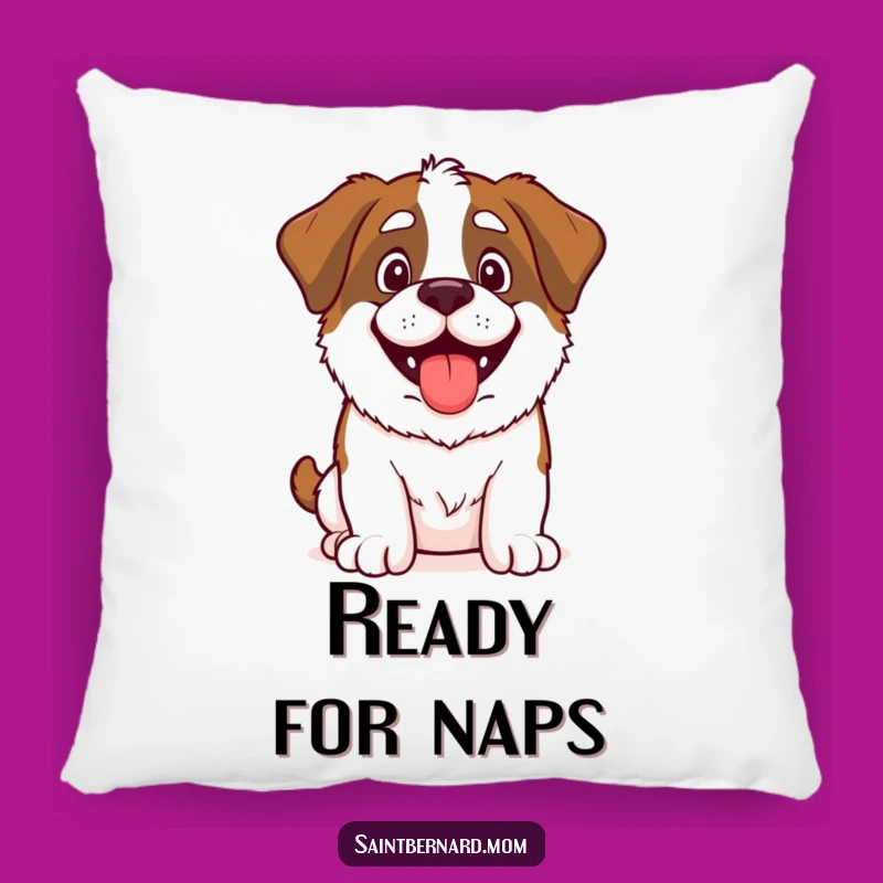 Comfy Funny Saint Bernard Adventure Pillow: Happy Dog Ready for Cuddles