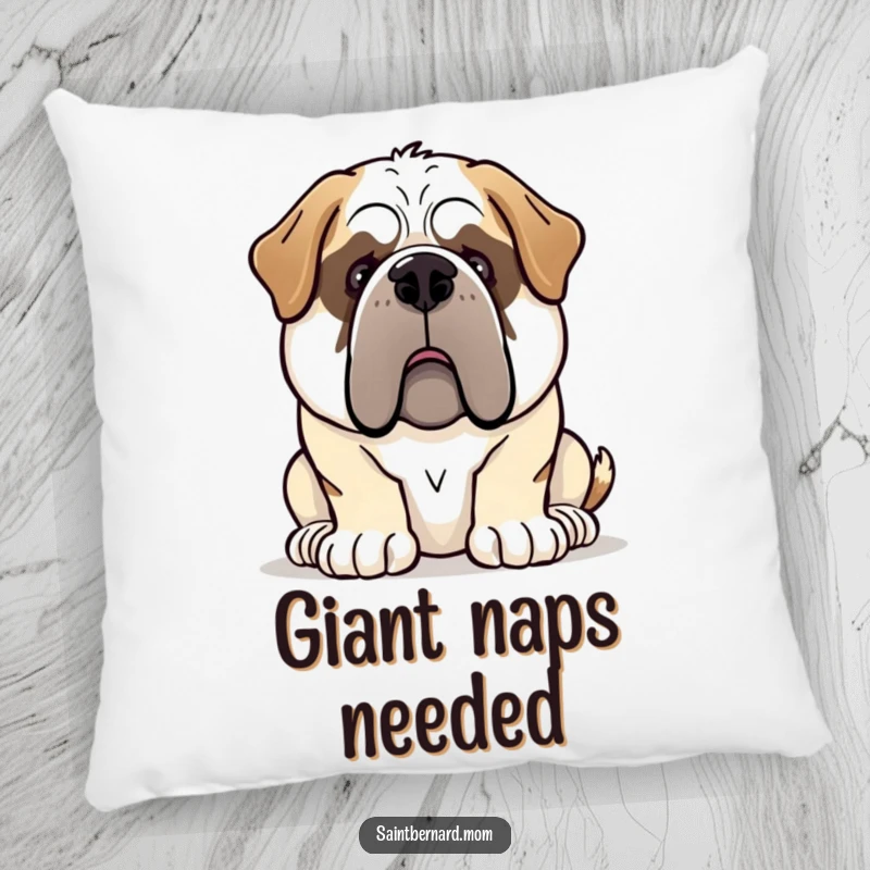 Funny Saint Bernard dog pillow depicting a gentle giant demeanor, a humorous and comforting decorative item.