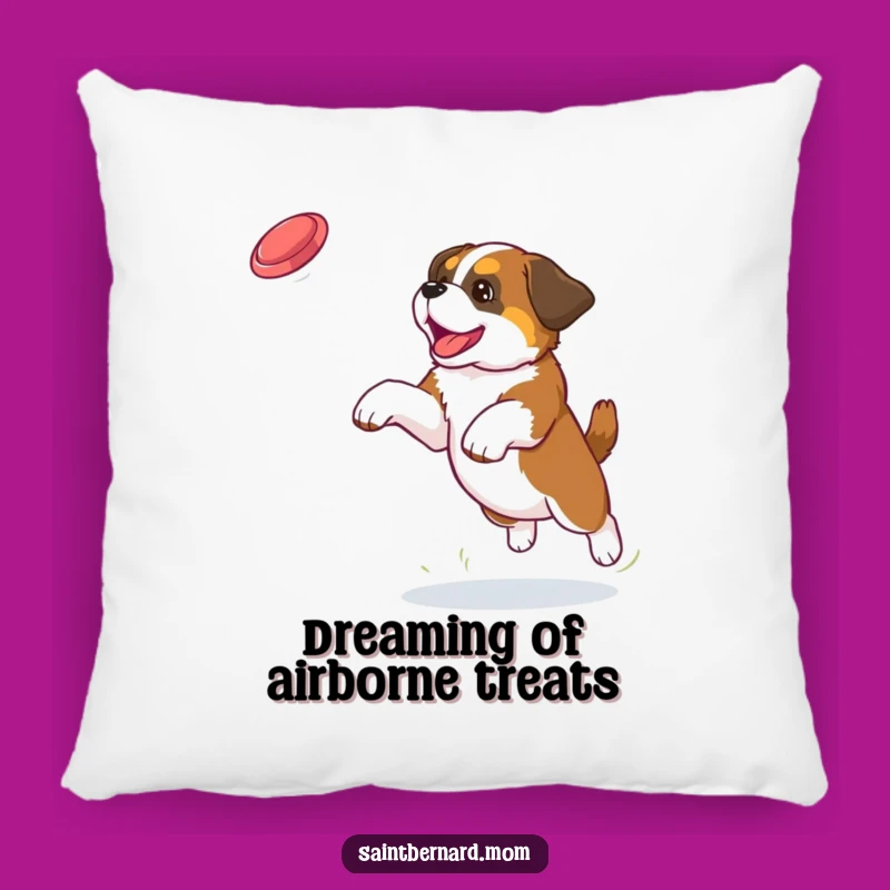 Cozy Funny Saint Bernard Puppy Frisbee Catch Pillow - Adorable Dog Gift
