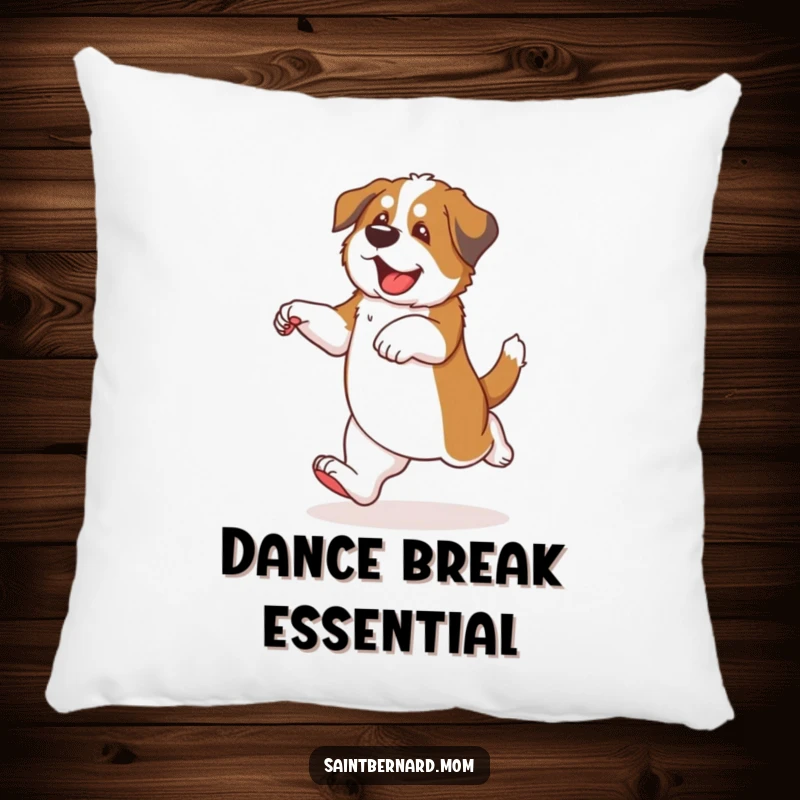 Funny Saint Bernard puppy pillow with a dog dancing with clumsy, happy steps, perfect for adding comfort and fun.