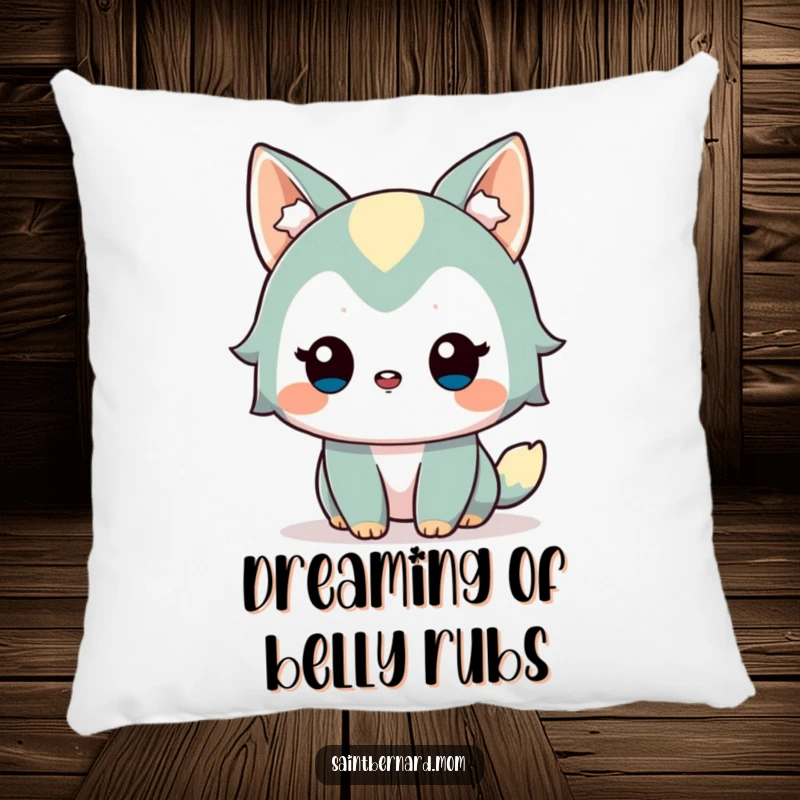 Funny Pillow: Soft accent pillow featuring an alert, friendly dog character with a gentle wag, adding comfort and humor to any seating area, a great funny gift.