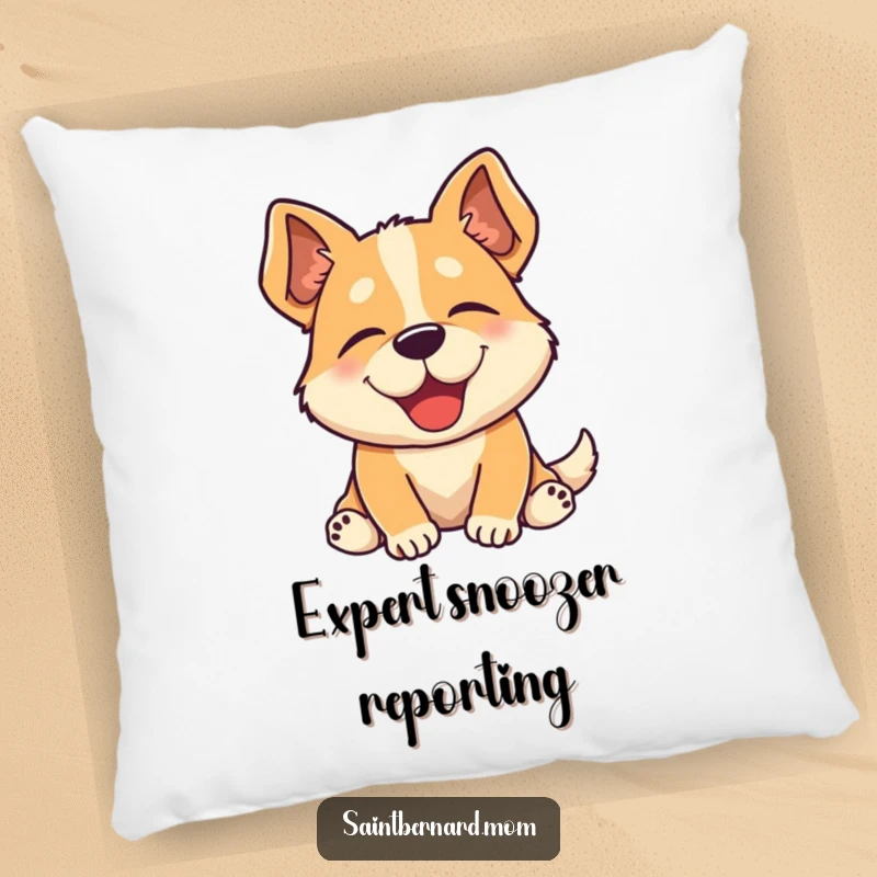 Funny pillow with a dog sighing happily, offering ultimate relaxation and a touch of humor for sofas or beds.