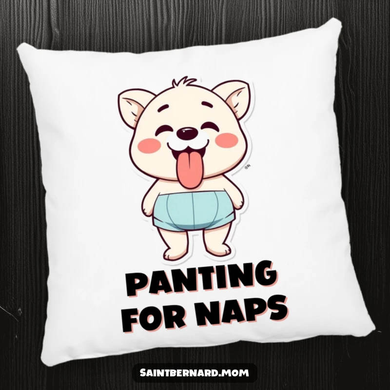 Funny pillow with a plush character happily panting, tongue out, bringing a dose of adorable, cheerful energy to any seating area.