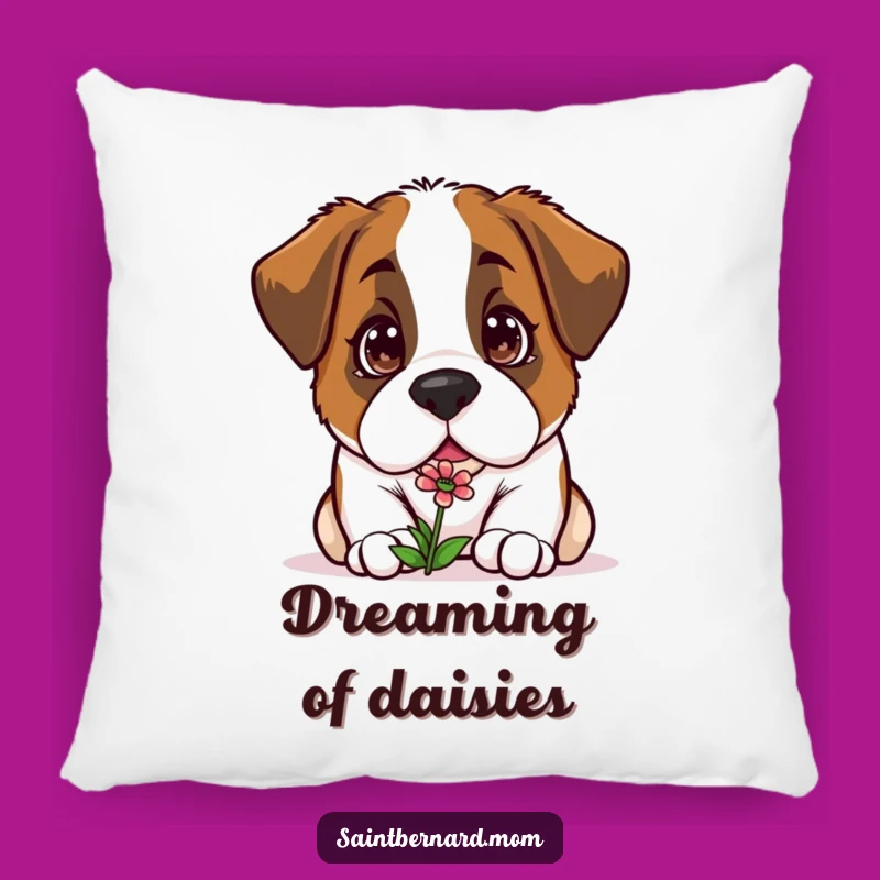 Funny Kawaii Saint Bernard Pillow: Cozy Curiosity, Flower Sniffing Comfort