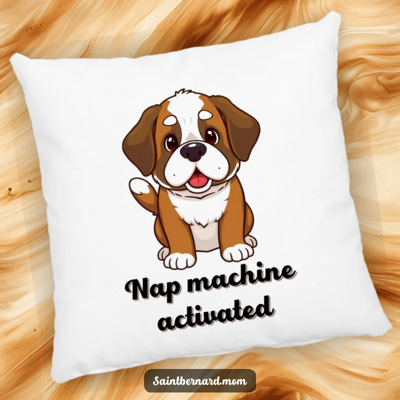 Funny Kawaii Saint Bernard pillow featuring a cute dog invitingly wagging its thick tail, adding comfort and a touch of humor to any room.