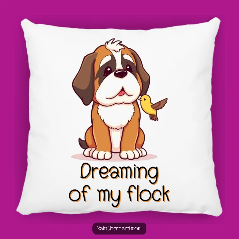 Funny Saint Bernard Pillow - Bird Protector - Cozy Dog Decor Gift