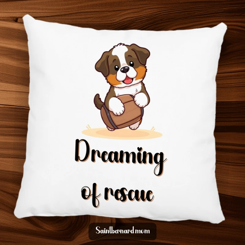 Funny Saint Bernard puppy pillow, a kawaii dog carrying a small barrel, soft and decorative accent pillow for ultimate comfort and humor.