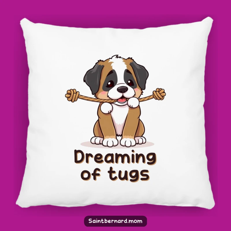 Funny Saint Bernard Puppy Rope Tug Pillow - Soft Playful Dog Cushion