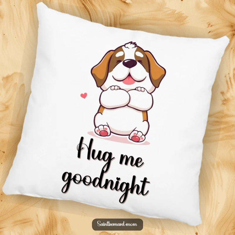 Funny Saint Bernard dog pillow offering a giant, loving hug gesture, a humorous and comforting decorative item.