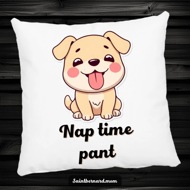 Funny pillow showcasing a large, gentle dog character happily panting with its tongue out, perfect for cozying up with comfort.