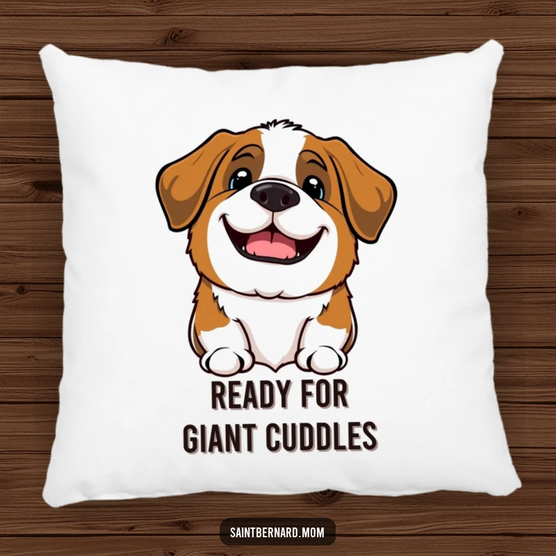 Funny Kawaii Saint Bernard dog pillow, plush cushion featuring a cute barking pup with a welcoming grin.