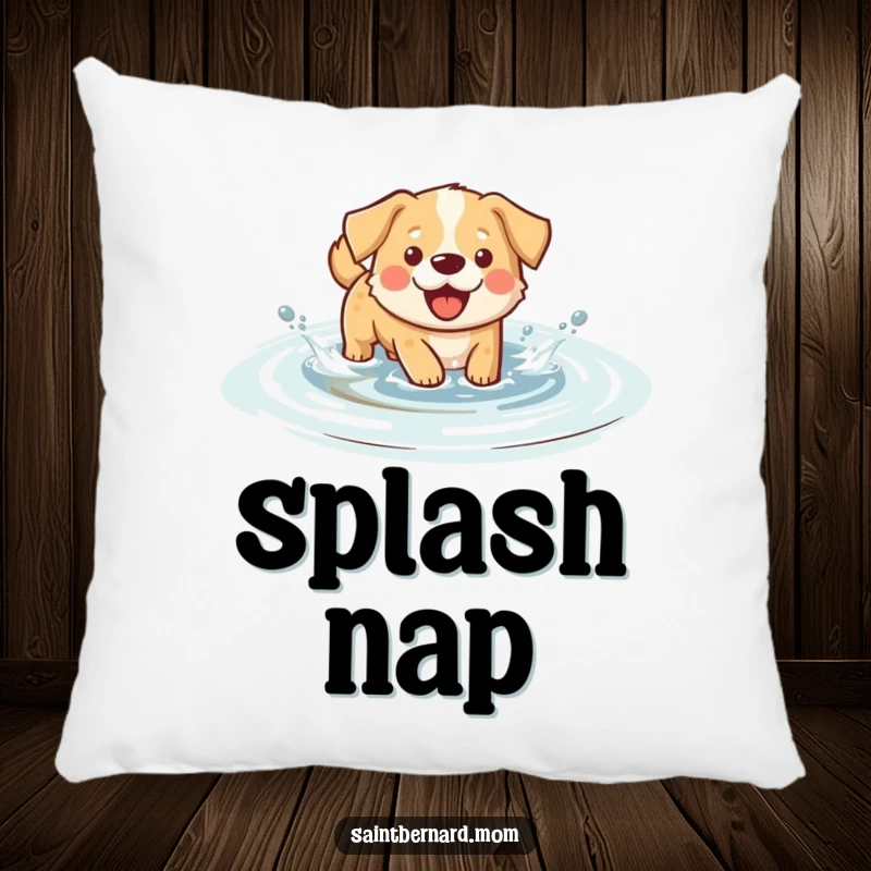 Funny splashing dog pillow, featuring a happy dog wading and splashing playfully in water, perfect for comfort.