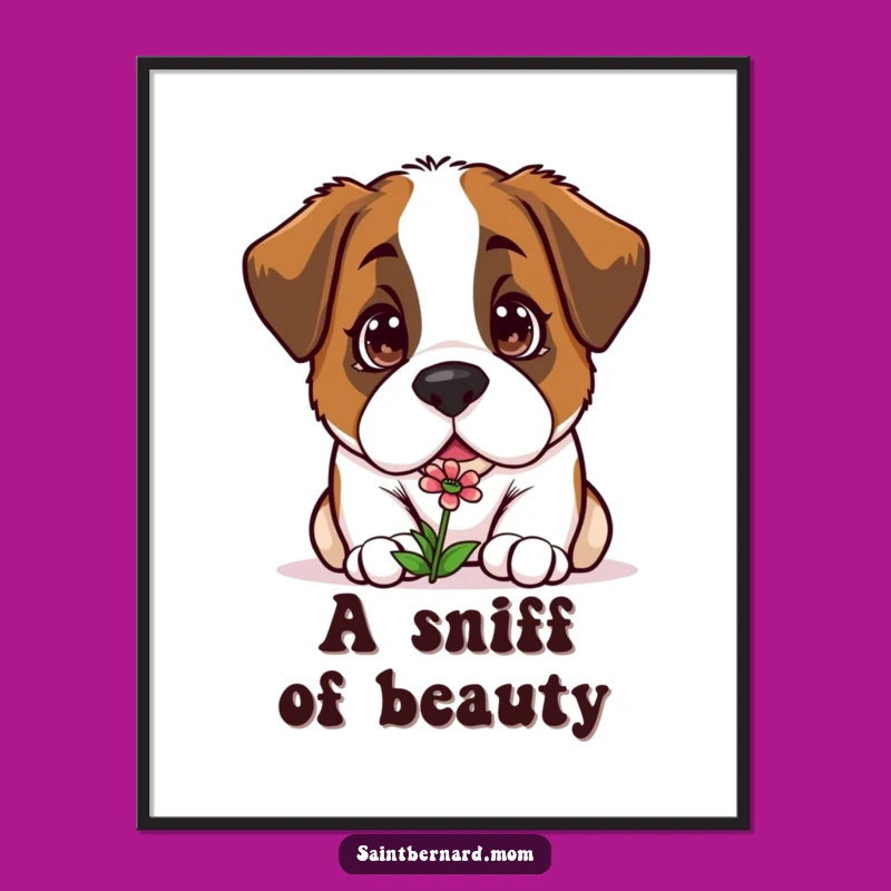 Funny Kawaii Saint Bernard Digital Art: Curious Sniff for Nature Decor