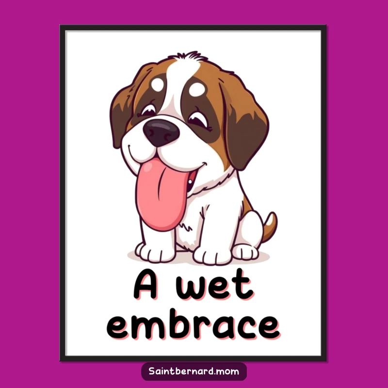 Funny Kawaii Saint Bernard Digital Art: Printable Slobbery Lick
