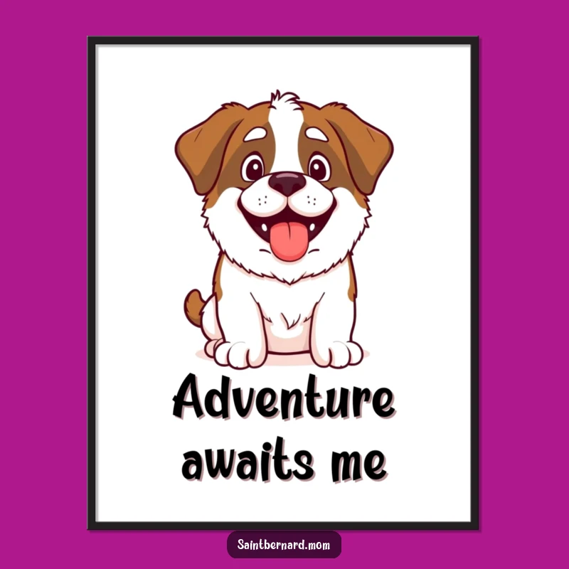 Funny Saint Bernard Adventure Digital Art Print: Happy Dog Ready for Your Wall