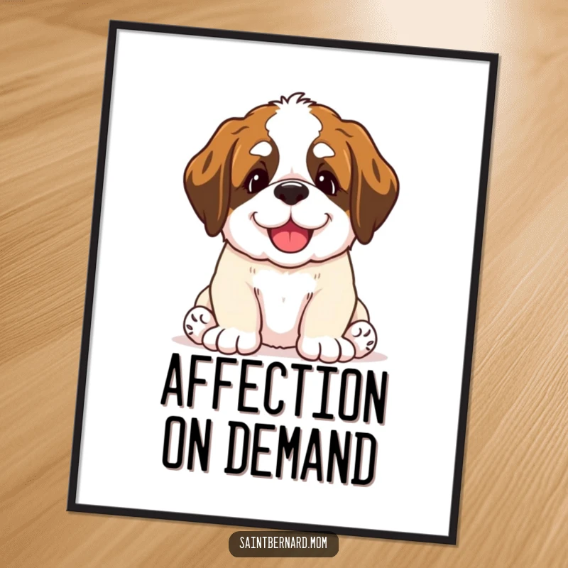 Funny Saint Bernard puppy digital art print of a dog giving a happy, gentle nudge, conveying warmth and love.