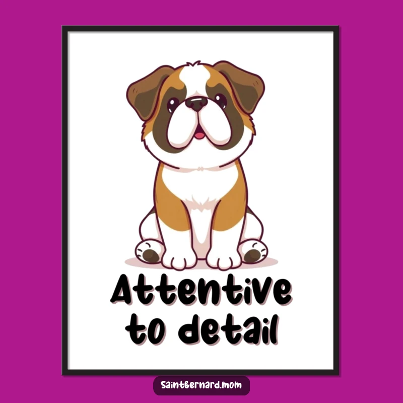 Funny Kawaii Saint Bernard Digital Art: Printable Attentive Pup