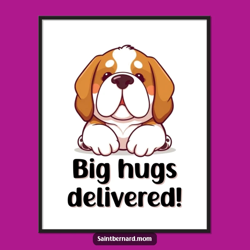 Funny Kawaii Saint Bernard Dog Art Print: Comfort Nuzzle Decor Gift!