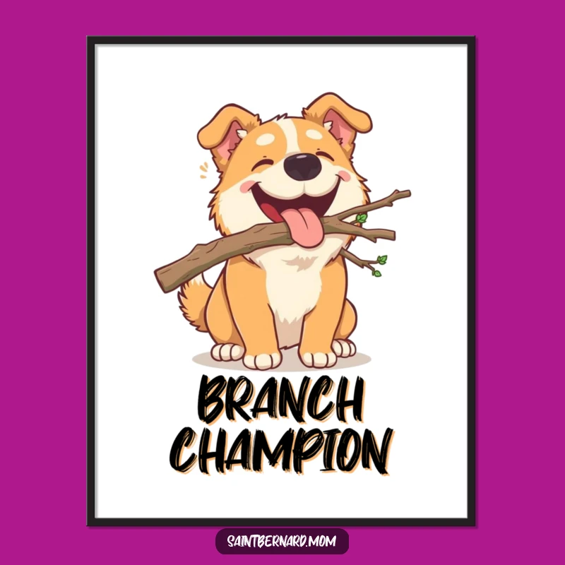 Funny Dog Branch Digital Art: Joyful Carry Print for Dog Lovers
