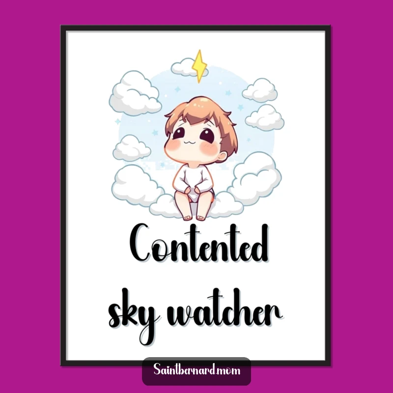 Funny Contented Cloud Gazing Character Digital Art: Instant Dreamer Download, Printable Funny Gift