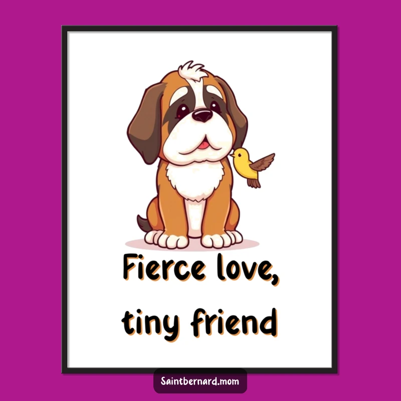 Funny Saint Bernard Digital Art - Bird Protector Print - Gift