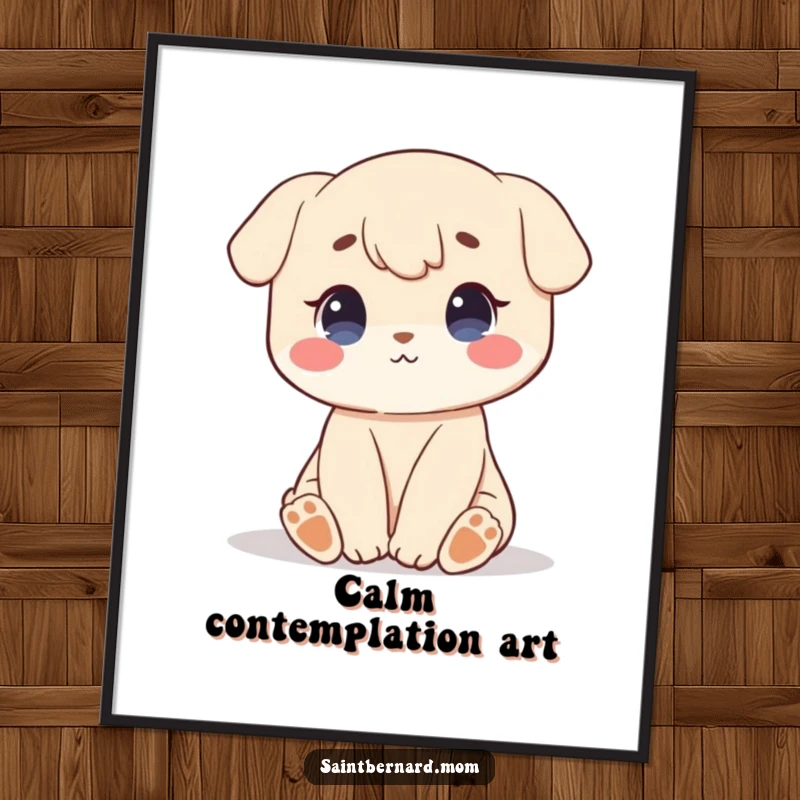 Funny digital art print of a character sitting peacefully with a sweet, calm demeanor, radiating patience and gentle serenity.